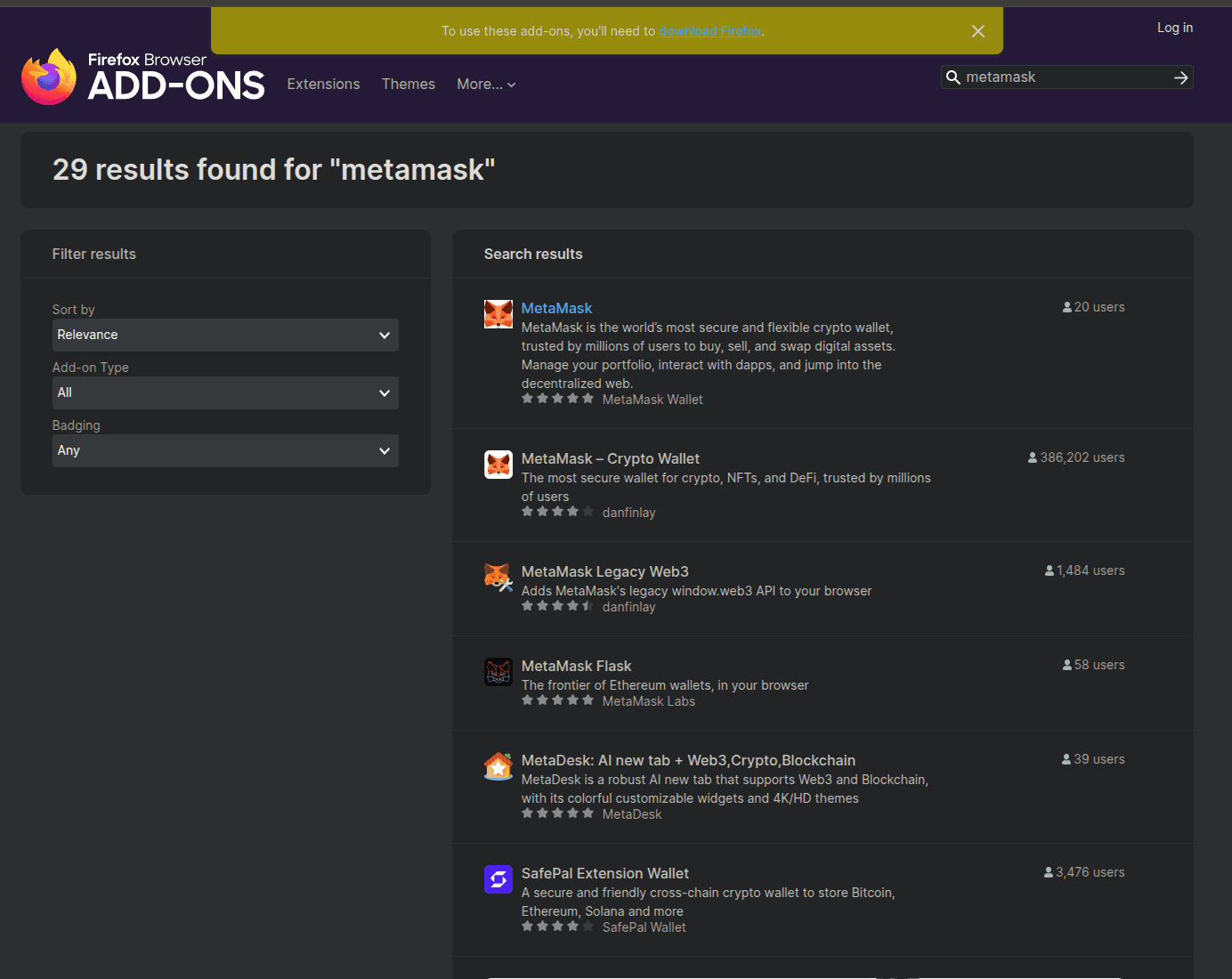 Fake Extension Store Screenshot